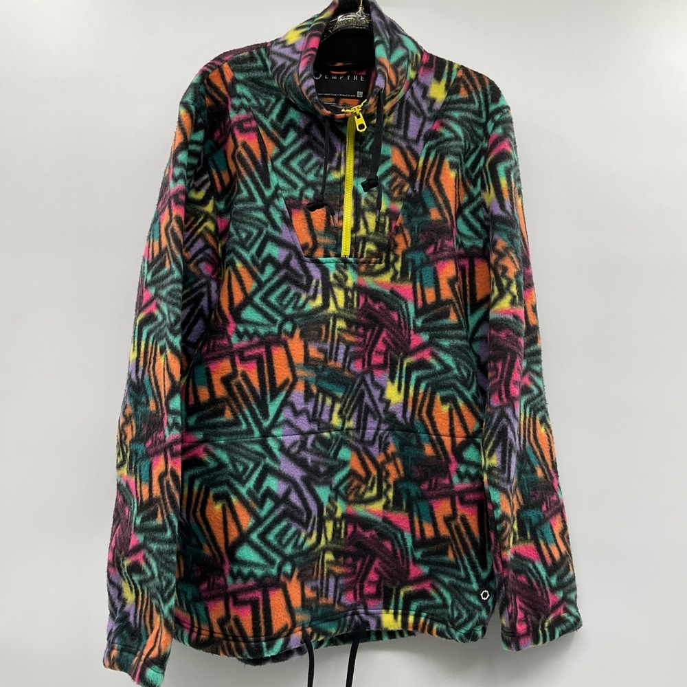 Empyre Fleece Pullover Neon Graffiti Large Skater 90s Retro Quarter Zip Jacket